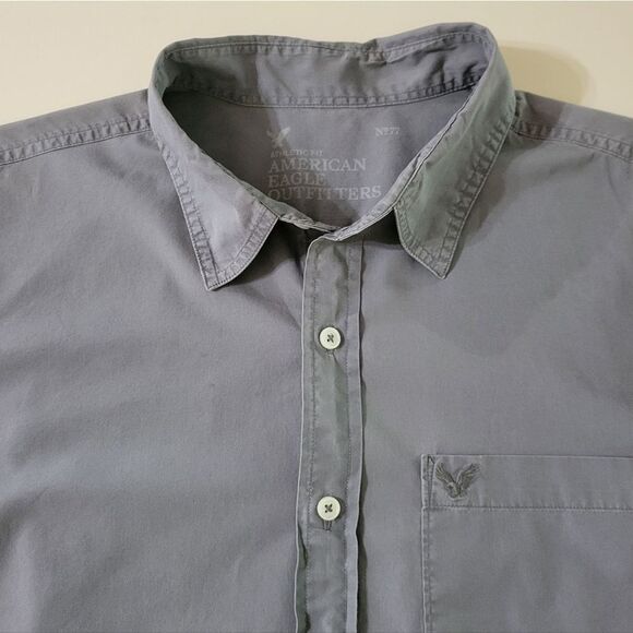 American Eagle Outfitters Men's Long Sleeve Button-Down Gray Cotton Shirt - Picture 8 of 14